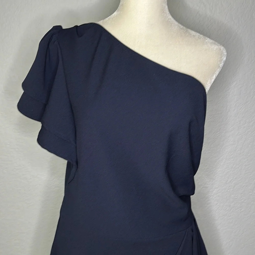 BTFBM One Shoulder Side Ruched Navy Dress Large - Picture 3 of 12